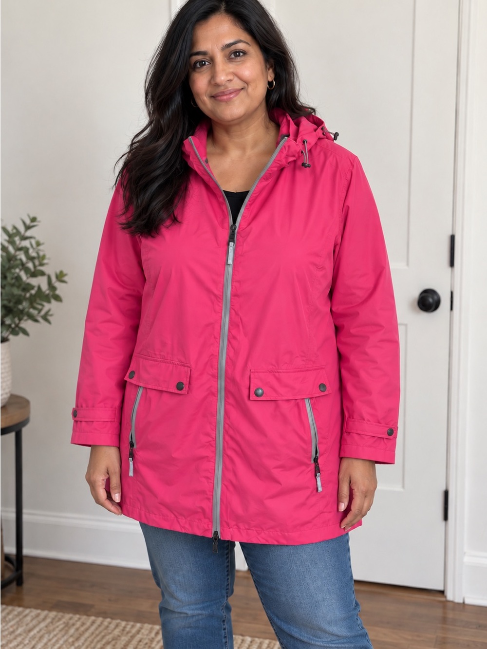 Nuage Pink Hooded Rain Jacket Reflective Waterproof Lightweight Utility Coat XL